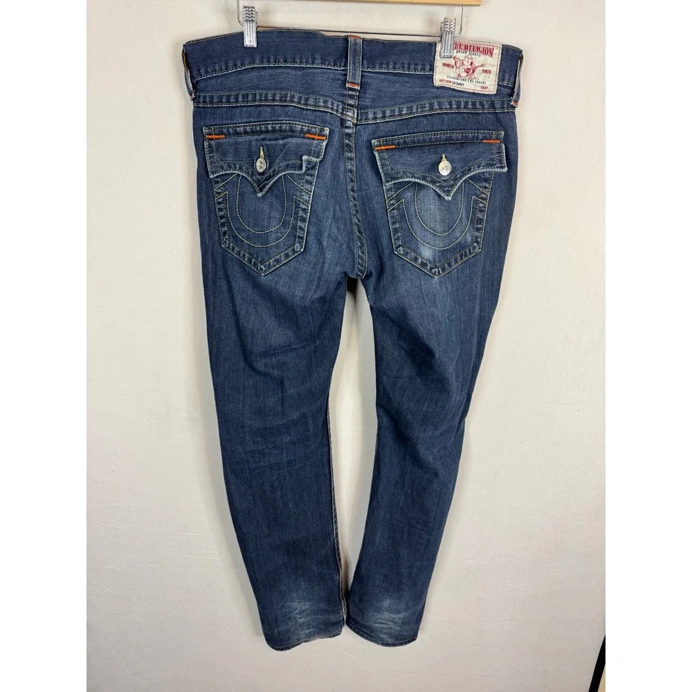 True‎ Religion Skinny Flap OM Mens Jeans 36X34 SN Body Rinse Blue Denim